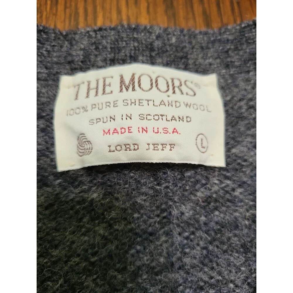 Vintage 70s 80s The Moors Lord Jeff Gray Shetland Wool Cardigan Sweater Vest...